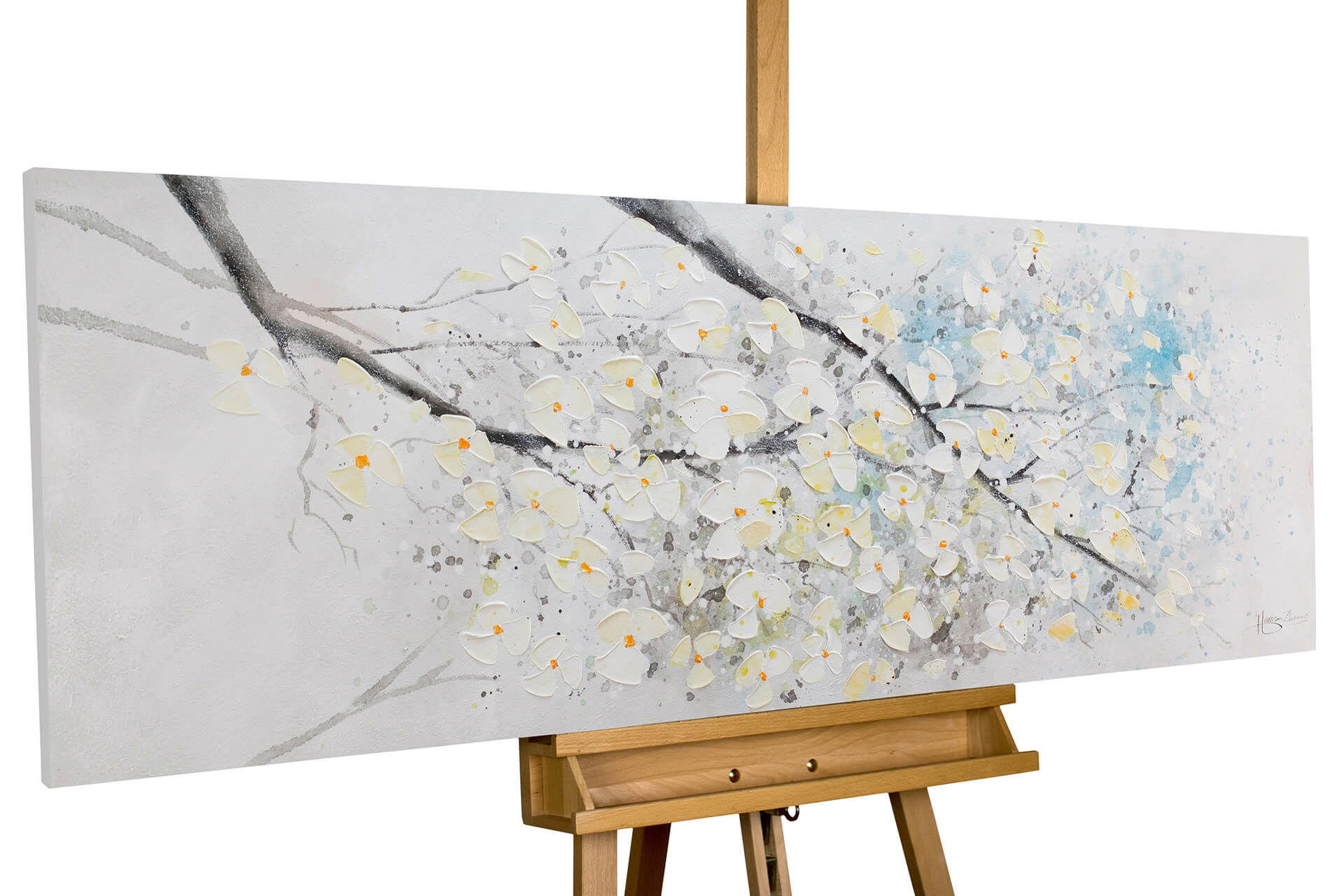 ACRYLBILD HANDGEMALT 150/50 cm - Beige/Weiß, Holz/Textil (2/50cm) - KUNSTLOFT