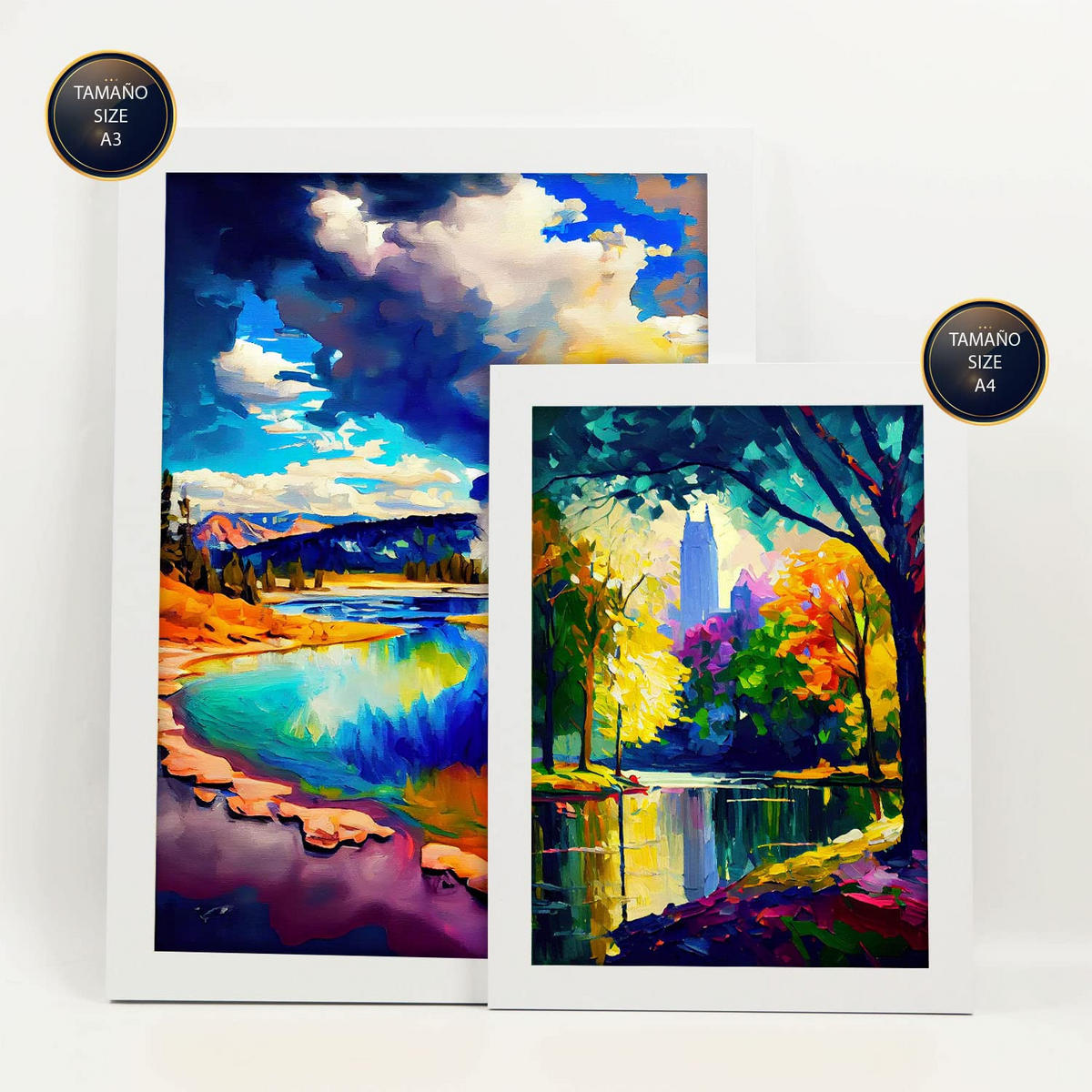 POSTER Set Mit 6 Wolken Im Ölgemälde Stil A3 & A4 Weißer Rahmen - Weiß, Papier (29/3cm) - Nacnic