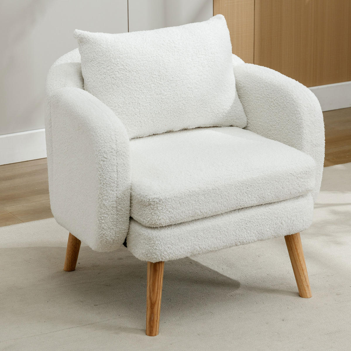 SESSEL Teddy-Samt mit Rückenkissen 71/72/71 cm Weiß inkl. Kissen - Weiß, Textil (72/71/71cm) - Redom