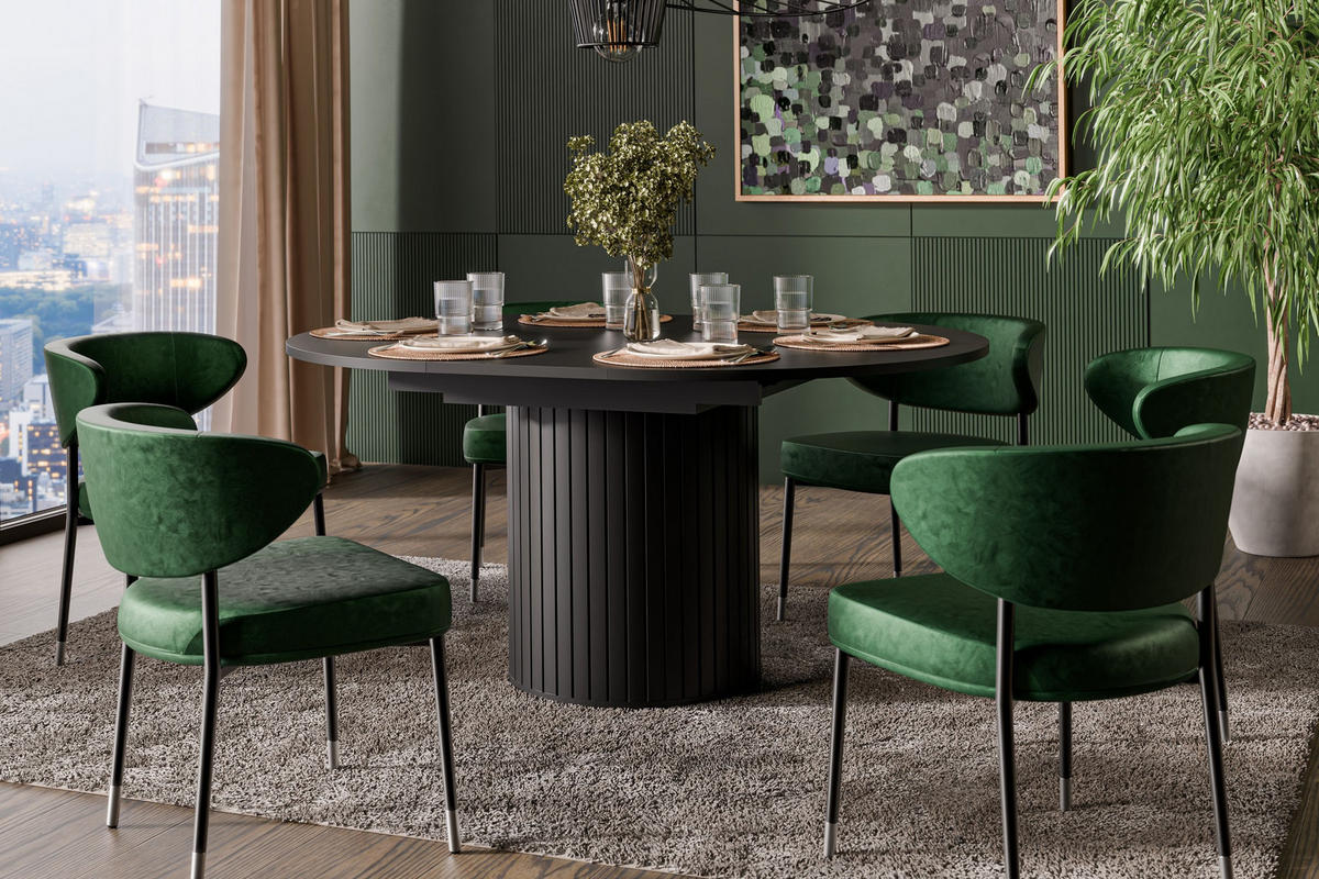 ESSTISCH rund Schwarz ausziehbar - Schwarz, Holzwerkstoff (120/120/76cm) - designimpex