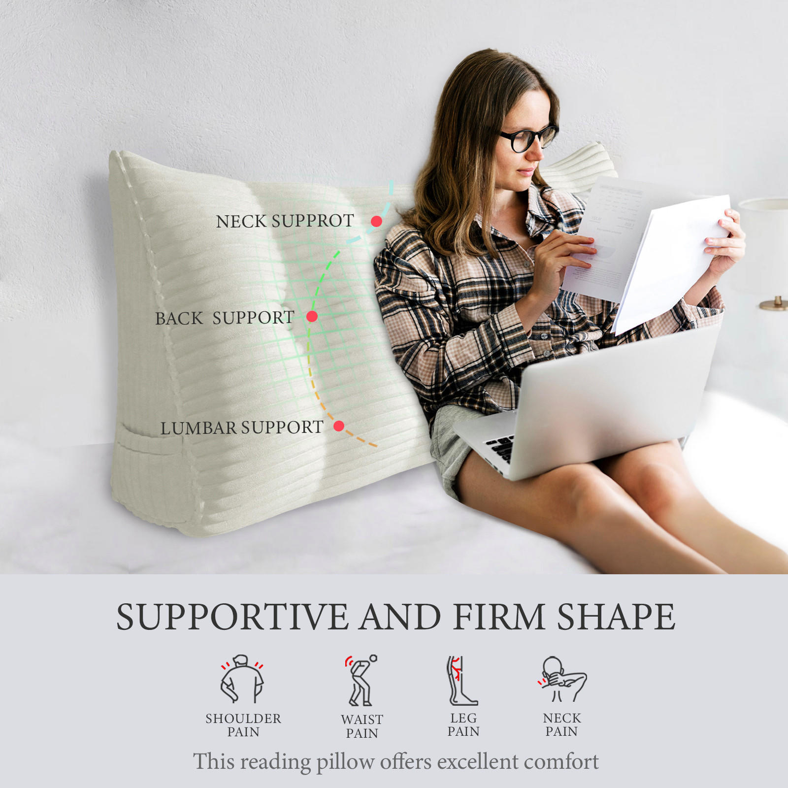 RÜCKENKISSEN für Bett Kord Weiß 140 cm - Weiß, Textil (50/140cm) - Vercart