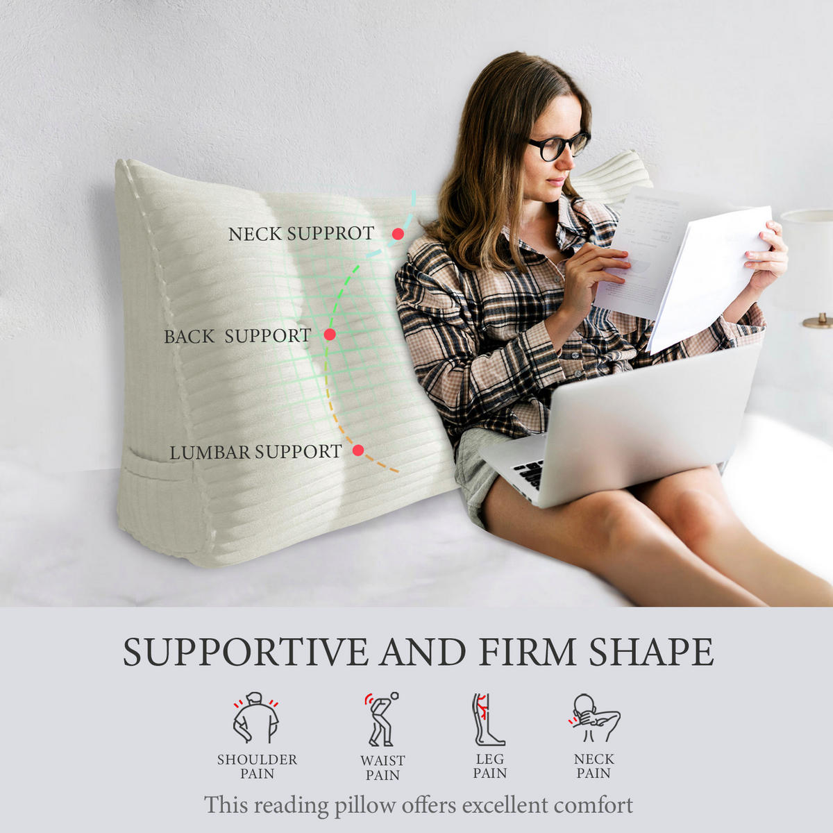 RÜCKENKISSEN für Bett Kord Weiß 80 cm - Weiß, Textil (50/80cm) - Vercart