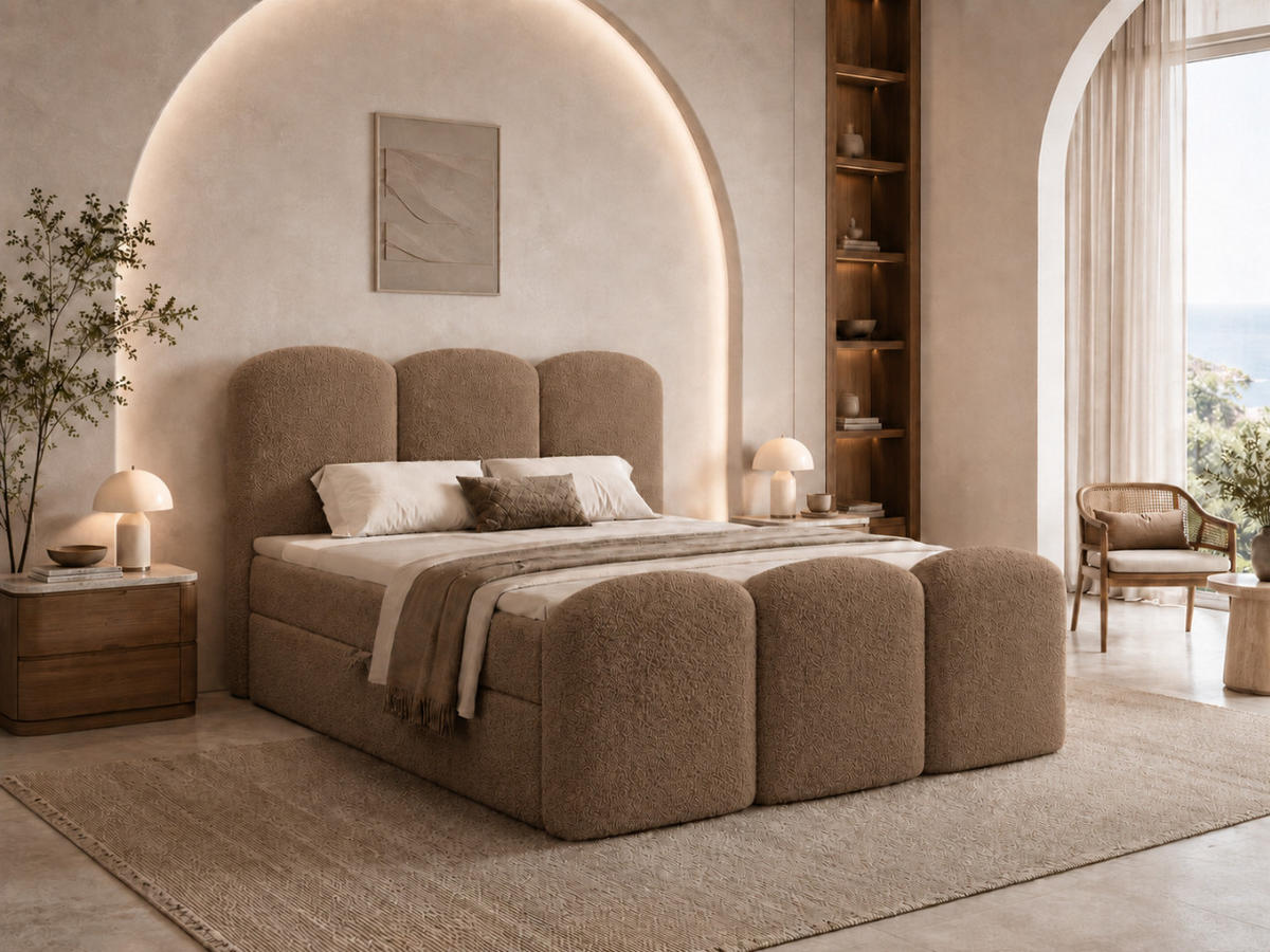 BOXBETT ROYAL 180x200 cm in Braun, Bettkasten, Topper, Bouclé-Stoff - Braun, Holz/Textil (180/200cm) - EMLAR Home
