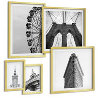 BILDER SET 5er Set - 50x50 cm & 20x30 cm & 40x60 cm Goldrahmen - Architektur Schwarz-Weiß-Minimalismus - Goldfarben, Kunststoff (40/60cm) - TULUP