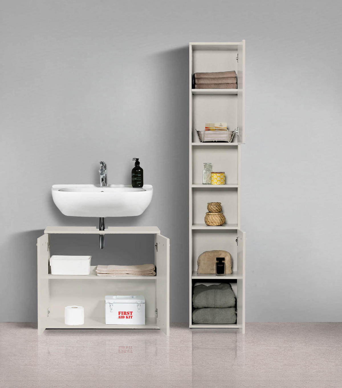 BADMÖBEL-SET 2-teilig Der Steuermann - Beige, Holz (103/180/34cm) - Mokebo