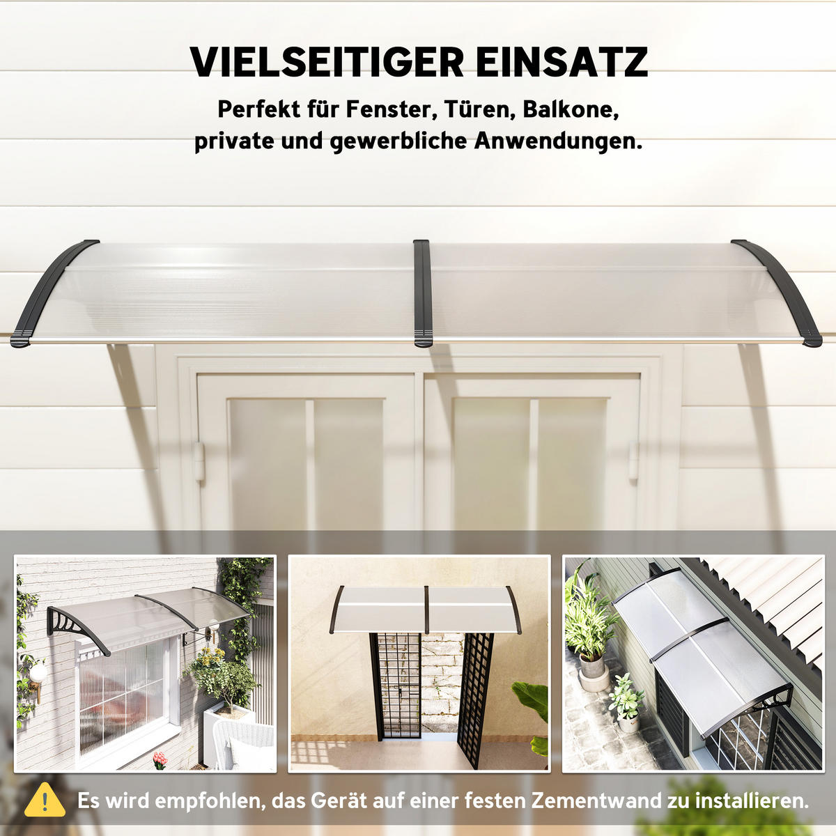 PULTVORDACH Vordach für Haustür 75x195x23 cm 5mm Polycarbonat Alu Transparent - Multicolor, Kunststoff (195/23/75cm) - Outsunny