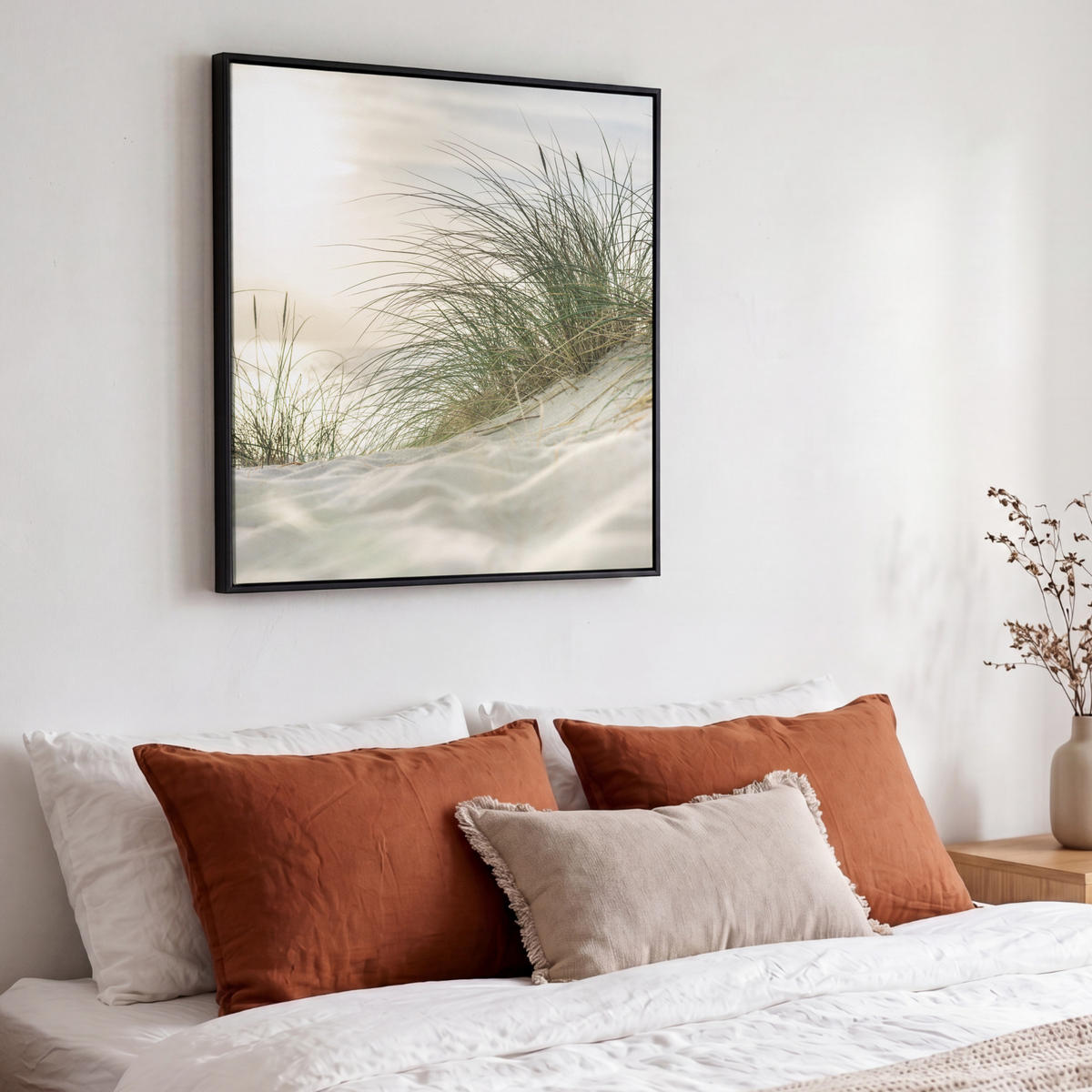 LEINWAND Bilder mit Rahmen - Dünen mit Strandhafer in der Sonne des Nationalparks Schleswig-Holsteinisches Wattenmeer - 50x50 - Creme, Textil (50/50cm) - MuchoWow