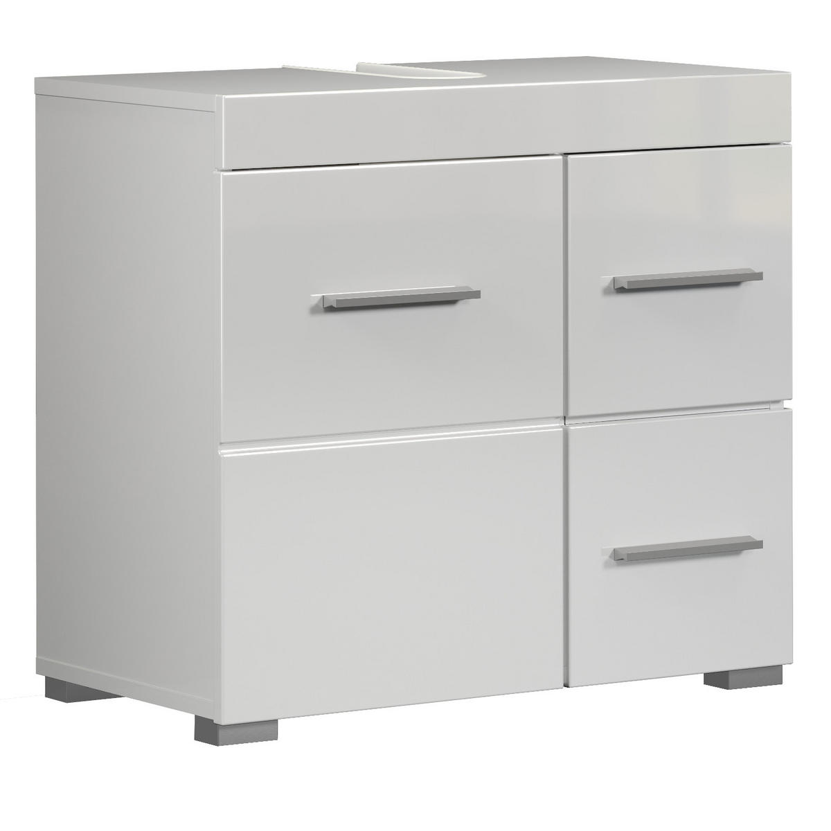 WASCHBECKENUNTERSCHRANK weiß Hochglanz 60 cm, Badschrank mit viel Stauraum - Weiß Hochglanz/Alufarben, Holzwerkstoff/Kunststoff (60/56/34cm) - Top.Furn