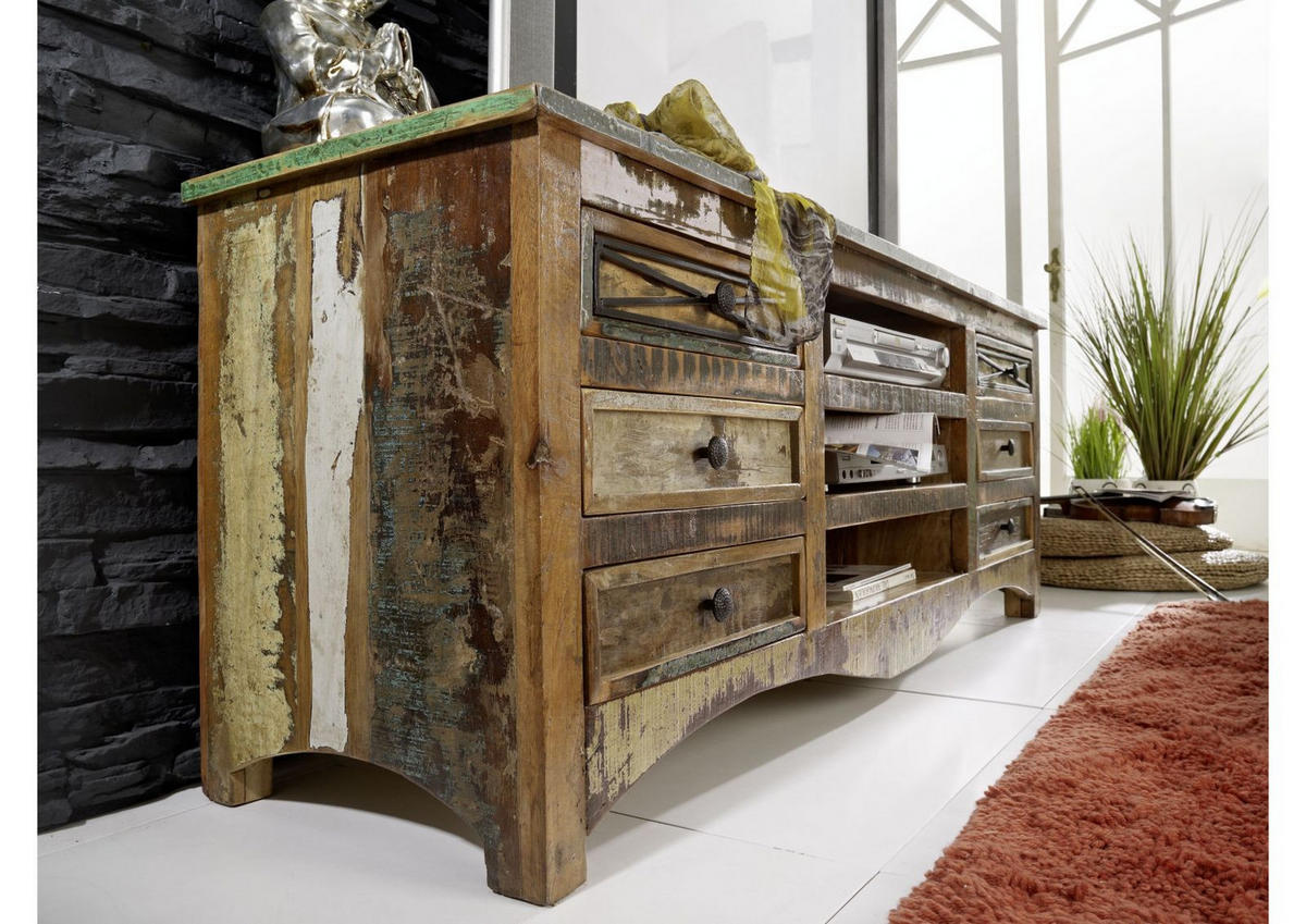 TV-BOARD Altholz 160x45x60 mehrfarbig lackiert NATURE OF SPIRIT #16 - Multicolor, Holz (45/60/160cm) - Massivmoebel24