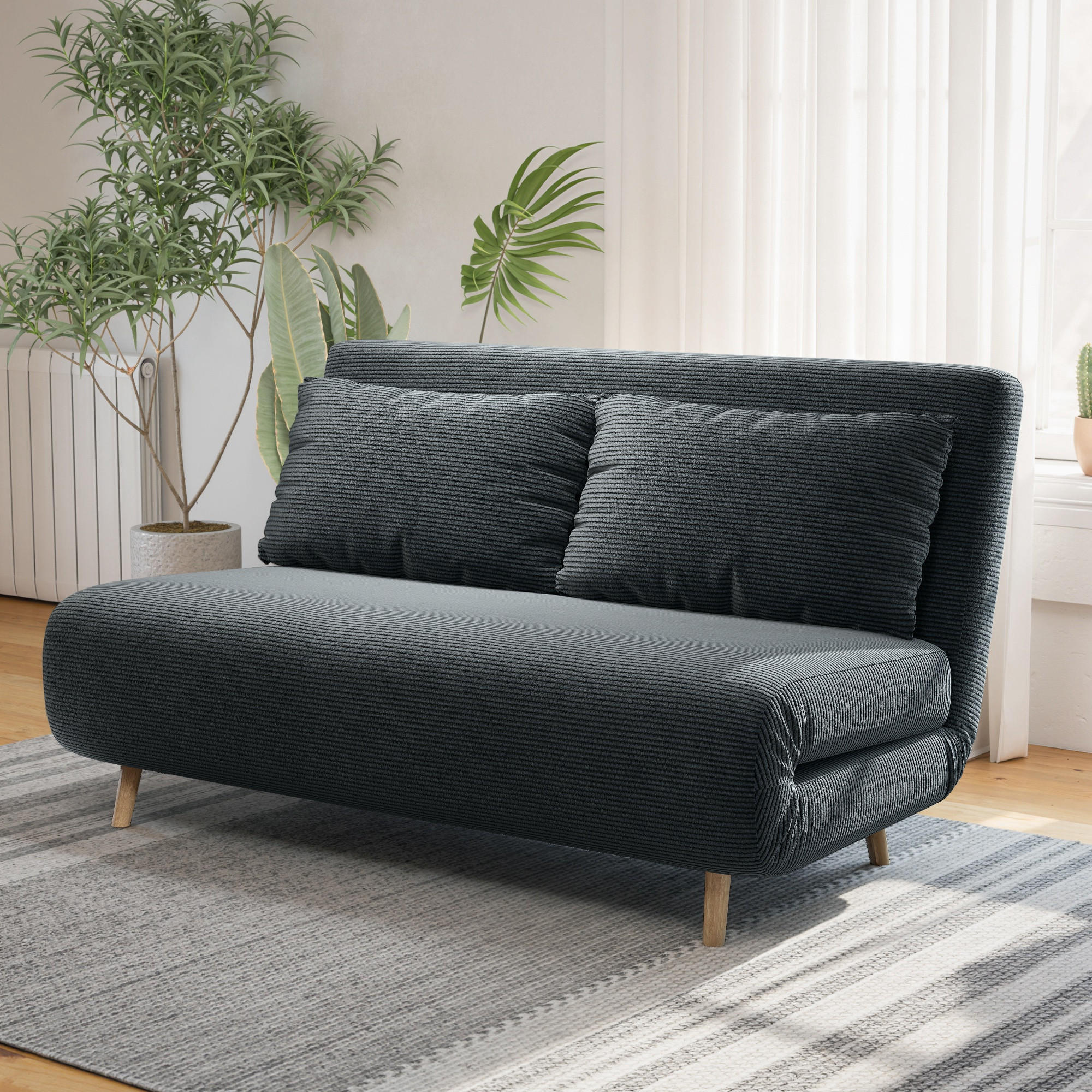 Thumbnail - Homcom Schlafsofa,, Dunkelgrau, Textil, 2-Sitzer, 90x81x141 cm, Wohnzimmer, Sofas & Couches, Schlafsofas