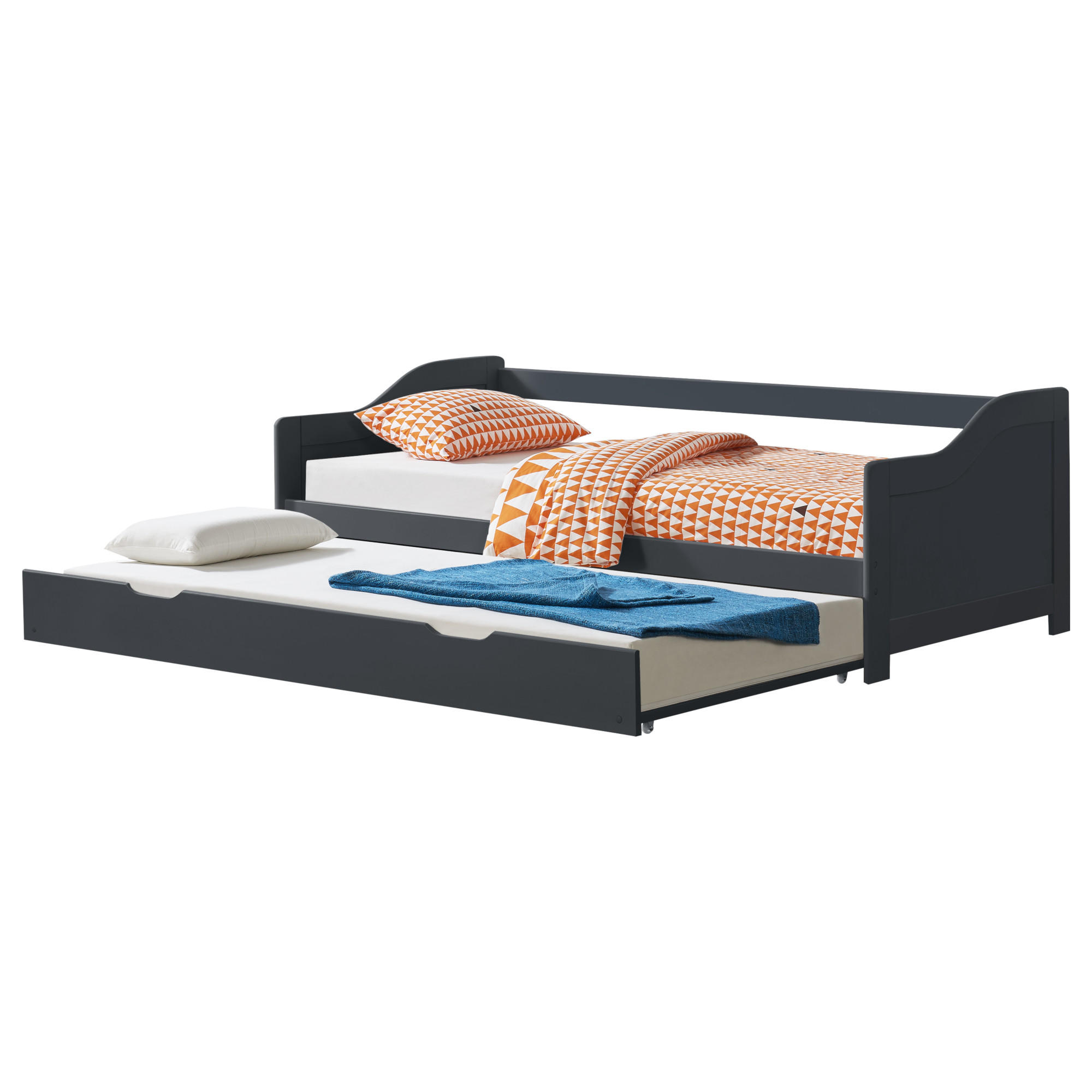 SOFABETT - Dunkelgrau, Holz (90/200cm) - [en.casa]