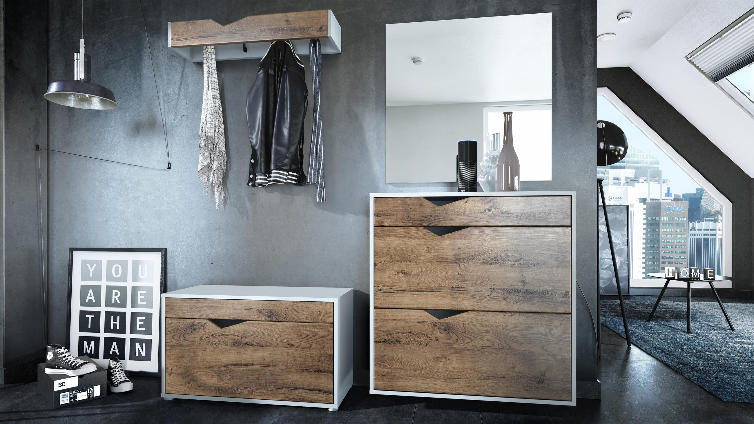 GARDEROBE Kolmio Fronten in Eiche Ribbeck - Alteiche, Holzwerkstoff (190/185/33cm) - Vladon
