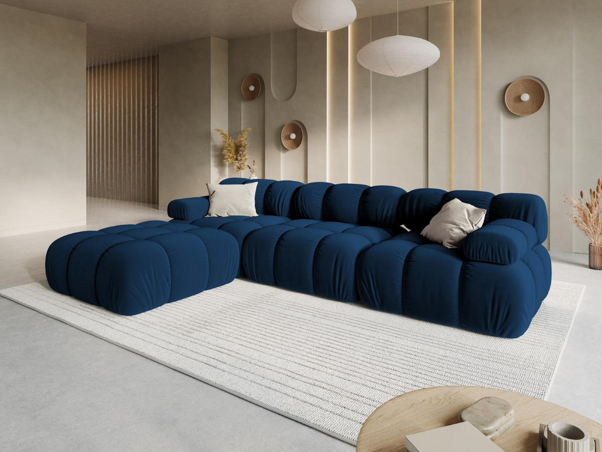 MODULARES-SOFA Bellis aus Samt königsblau 4 Sitzplätze - Blau, Textil (188/63/282cm) - Micadoni