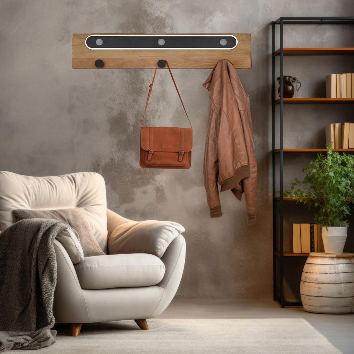 LED WANDLEUCHTE Metall Braun mit 3 Kleiderhaken - Braun, Metall (65/13/65cm) - Globo Lighting