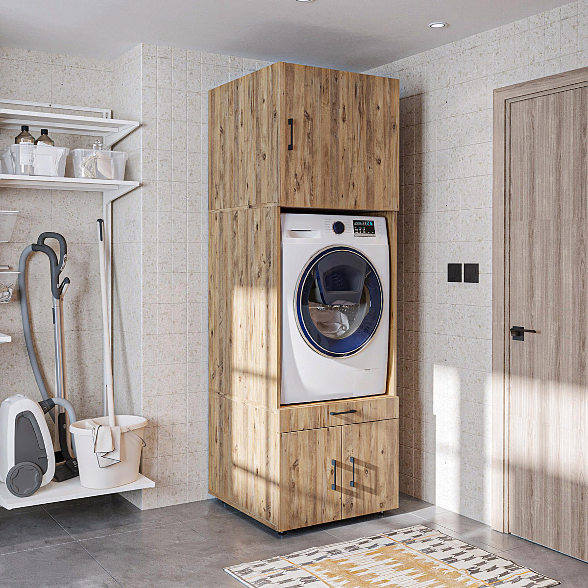 WASCHMASCHINENSCHRANK Serie 3 67cm Breit, 205cm Hoch - Eichefarben, Holzwerkstoff (67/205/67cm)