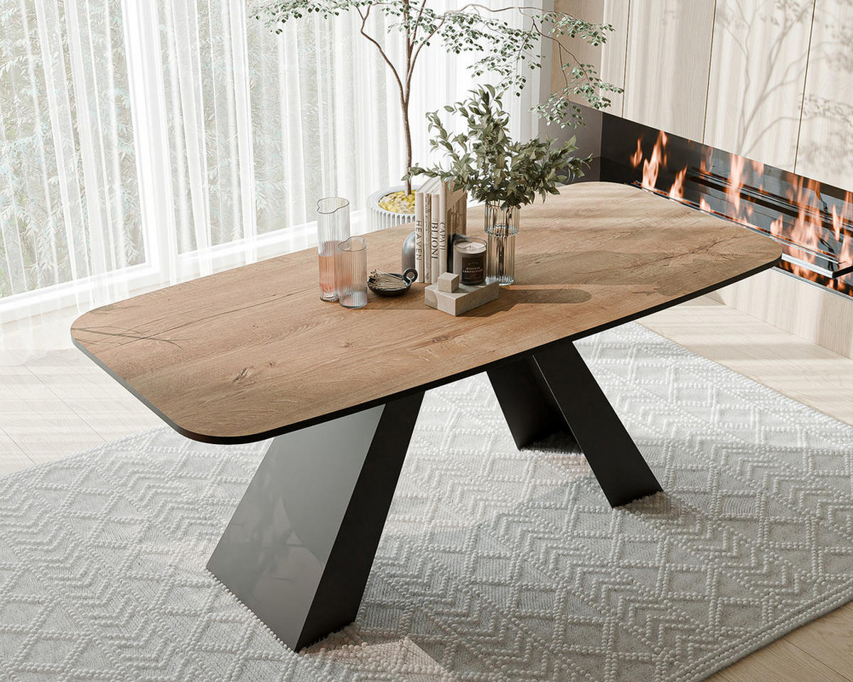 AUSZIEHTISCH ZENITH 160/90/76 cm mit Metallgestell, Schwarz / Lefkas-Eiche - Schwarz/Eiche San Remo, Holzwerkstoff/Metall (90/160/76cm) - Idohome