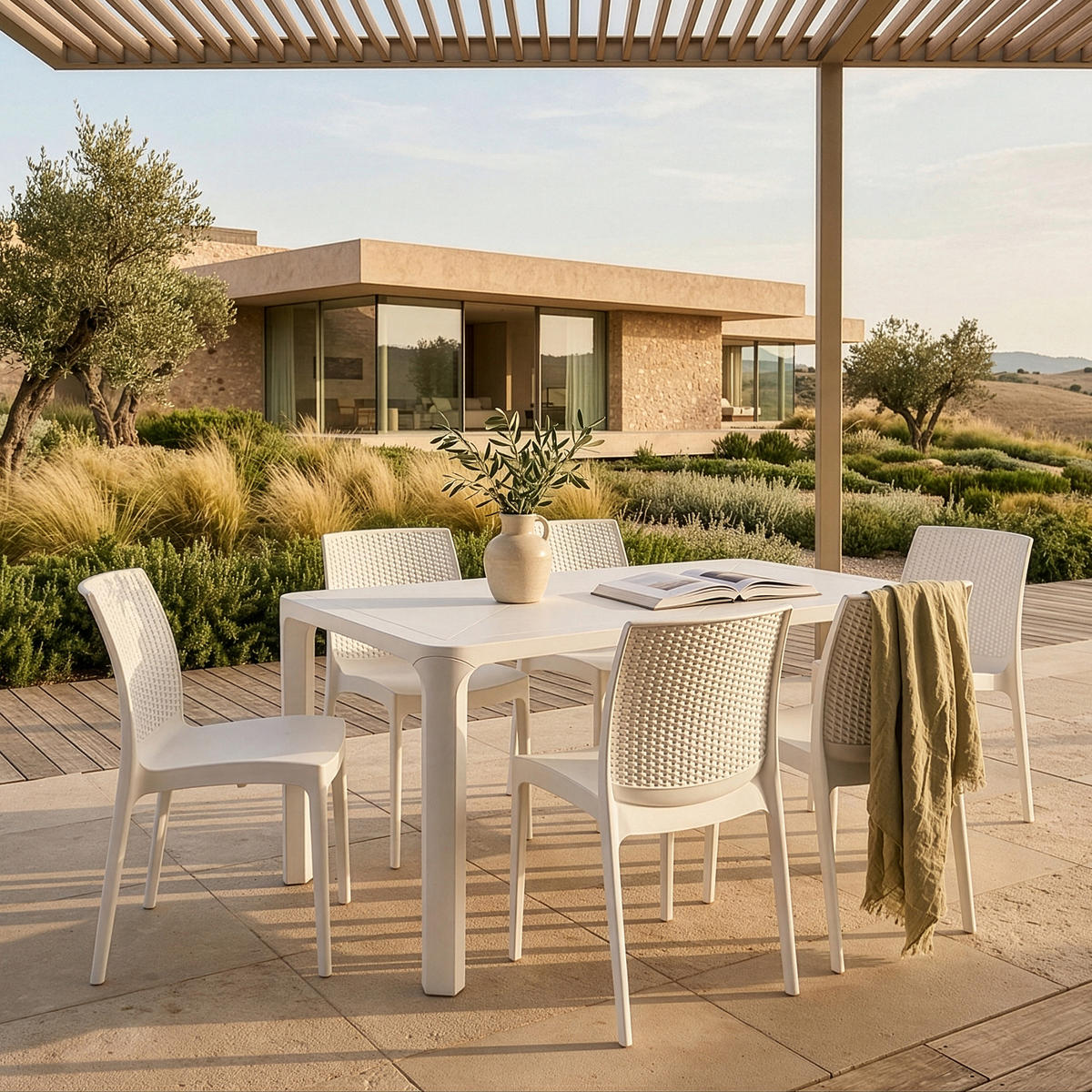 GARTENMÖBEL-SET LEOPSI, RANTU 7-tlg, Weiß - Weiß, Kunststoff - KONSIMO®