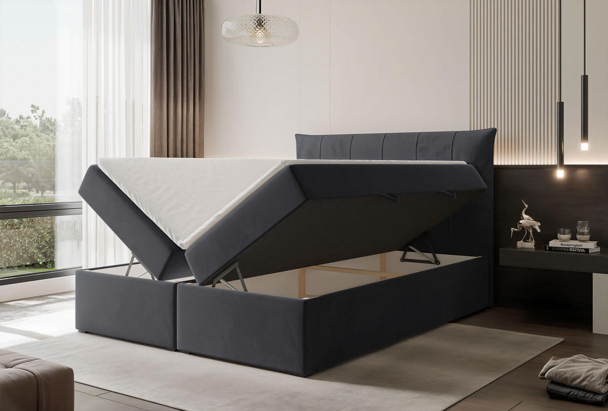 BOXBETT CHESTER 140/200 cm mit Matratze und Topper, Dunkelgrau - Dunkelgrau, Holzwerkstoff/Textil (140/200cm) - Idohome