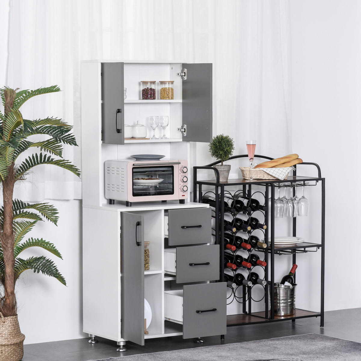 HIGHBOARD DE-10981 2+1 Türen Grau/Weiß - Grau, Holzwerkstoff (40/160/60cm) - ComfortXL