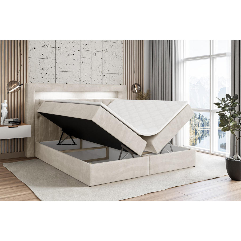 Thumbnail - Altdecor Boxbett, Ecru, Holzwerkstoff, Höhe ca. 21 cm, 200x200 cm, Schlafzimmer, Betten, Boxspringbetten