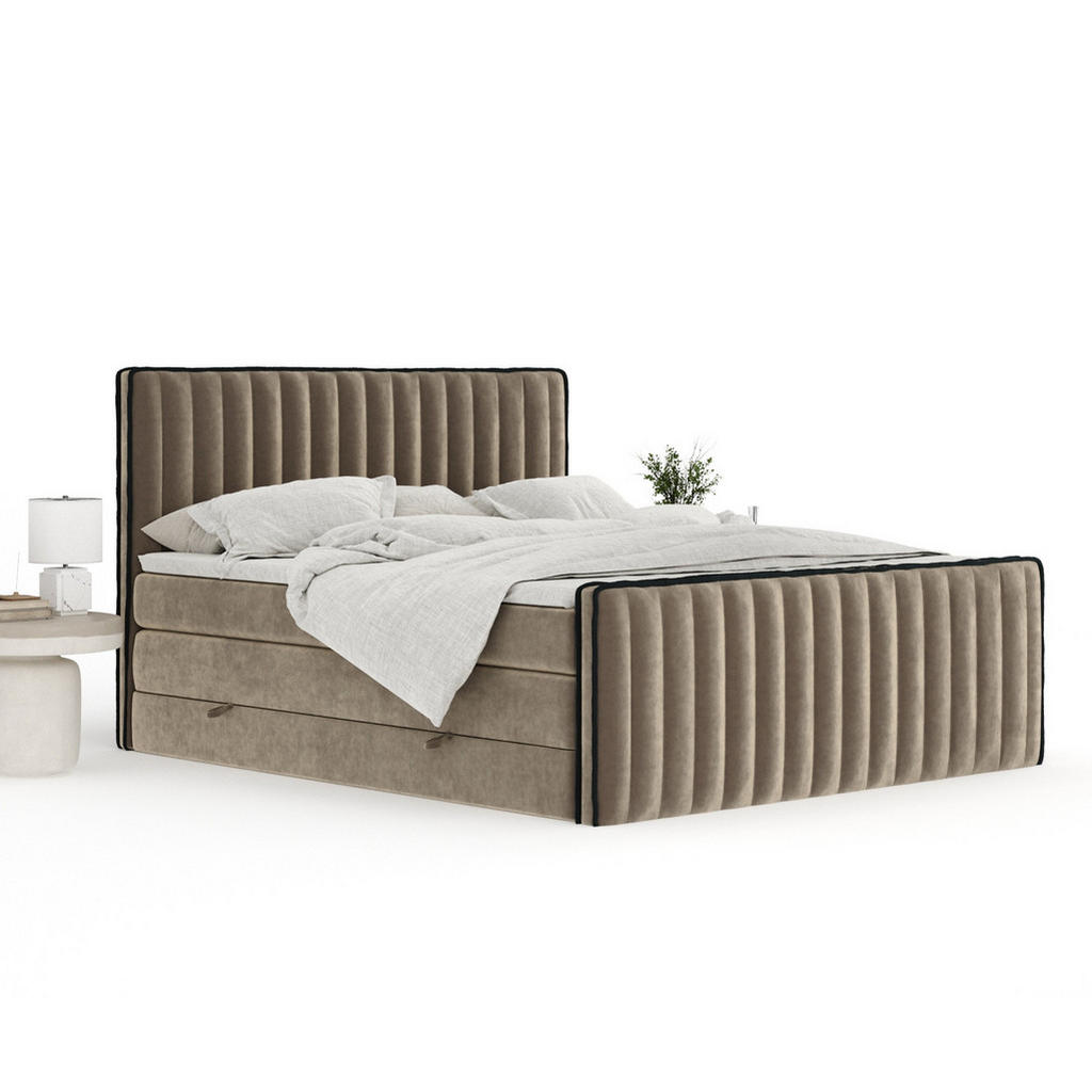 Thumbnail - Maison de Reve Boxspringbett, Braun, Textil, Buche, Kiefer, H3 + H4, 7-Zonen, Höhe ca. 40 cm, 160x200 cm, Handmade in Eu...