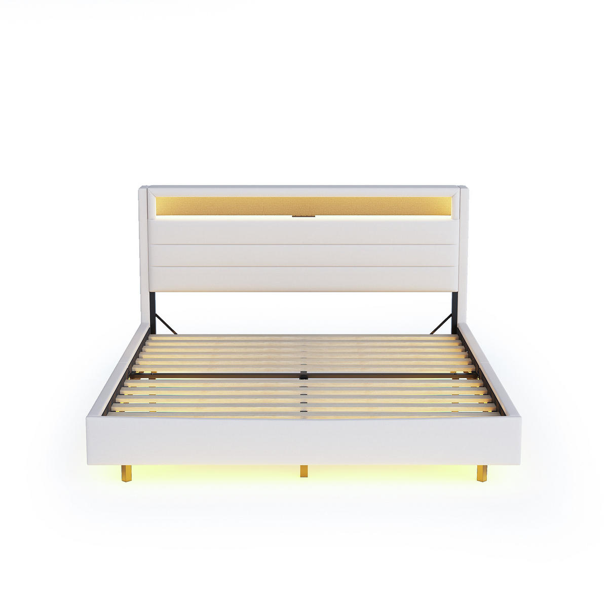 POLSTERBETT 160/200 cm Beige aus Stoff mit LED und USB-Steckdose - Beige, Textil (160/200cm) - OKMYHOME
