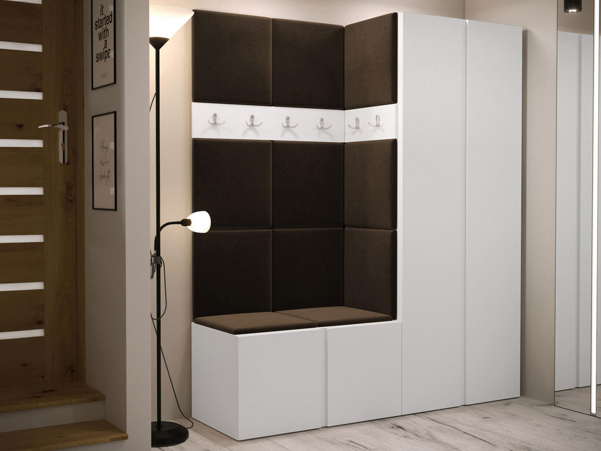 GARDEROBEN-SET Orion III - Weiß/Braun, Holzwerkstoff/Kunststoff (158/186/46cm) - MIRJAN24