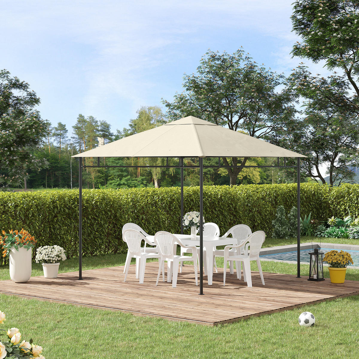 ERSATZDACH, 3x3 m für Gartenpavillon, cremefarben, Polyester 180 g/m² - Multicolor, Textil (298/298cm) - FORIOUS