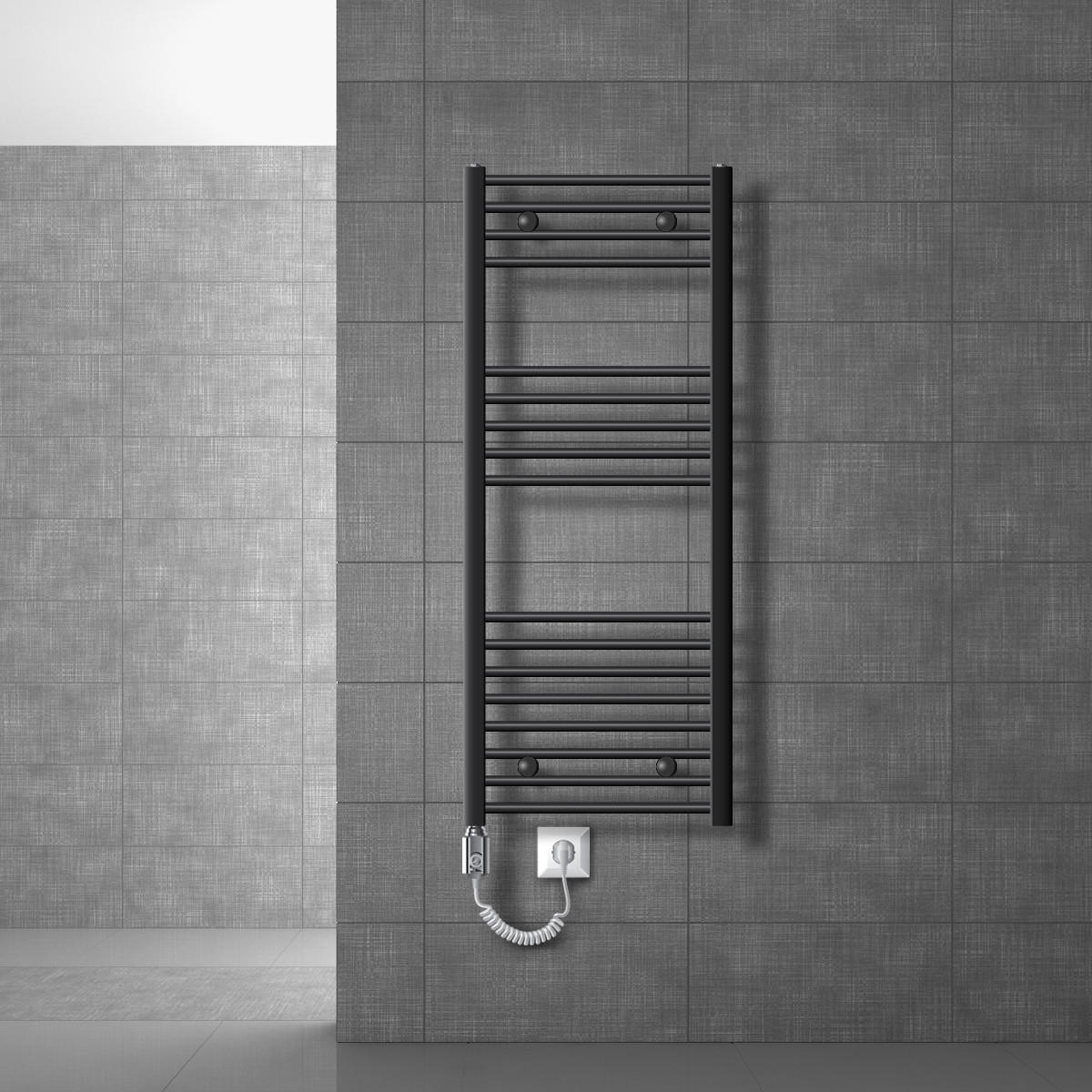 BADHEIZKÖRPER elektrisch Sahara 500x1200 mm Anthrazit gebogen mit Heizstab 900W - Anthrazit, Metall (3/120/50cm) - LuxeBath