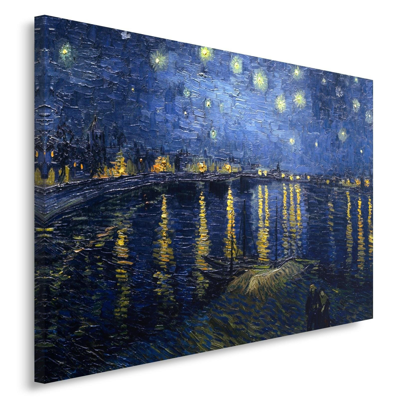 LEINWANDBILD Reproduktion eines Gemäldes von V. van Gogh - Sternennacht über der Rhône - Blau, Textil (60/40cm) - Feeby