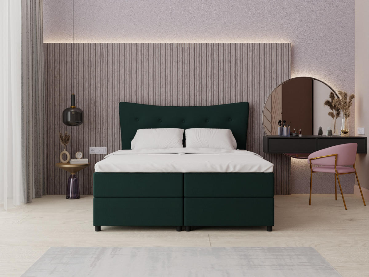 BOXBETT Nevada 160 x 200 cm Doppelbett mit hochwertiger Bonell-Matratze und Topper - grün - Grün, Holz (160/200cm) - Panda Möbel