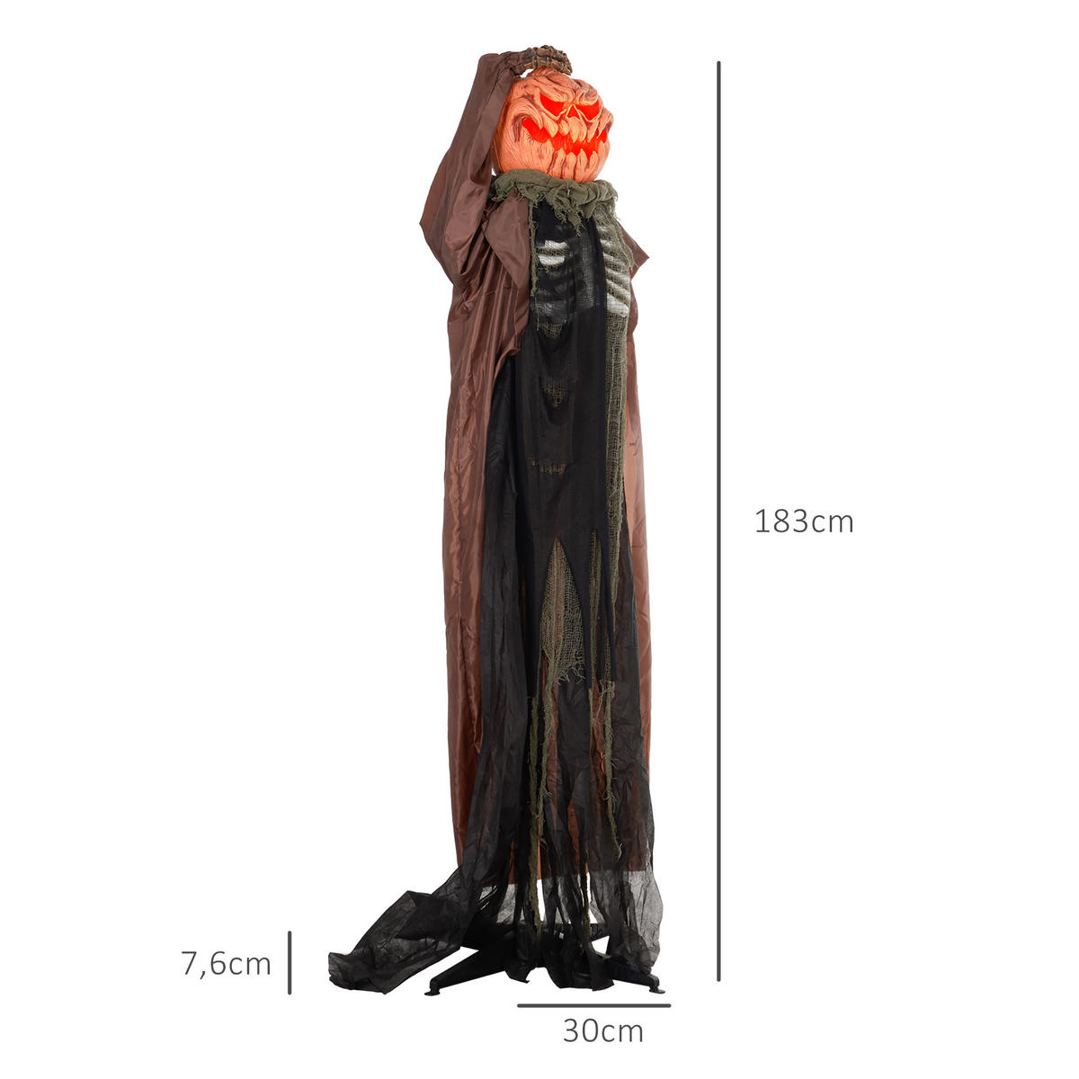 HALLOWEEN DECORATIONS 183cm Skelett-Kürbis mit LED-Lichter, Soundfunktion - Hellbraun, Kunststoff/Metall (65/183/20cm) - HOMCOM
