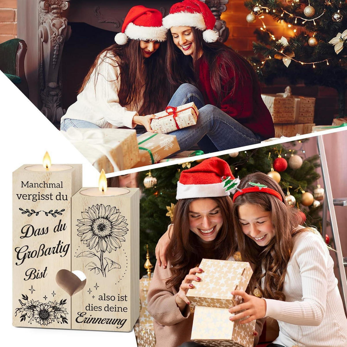 KERZENSTÄNDER Holz mit Spruch 12 cm - Braun, Holz (4/12/9cm)