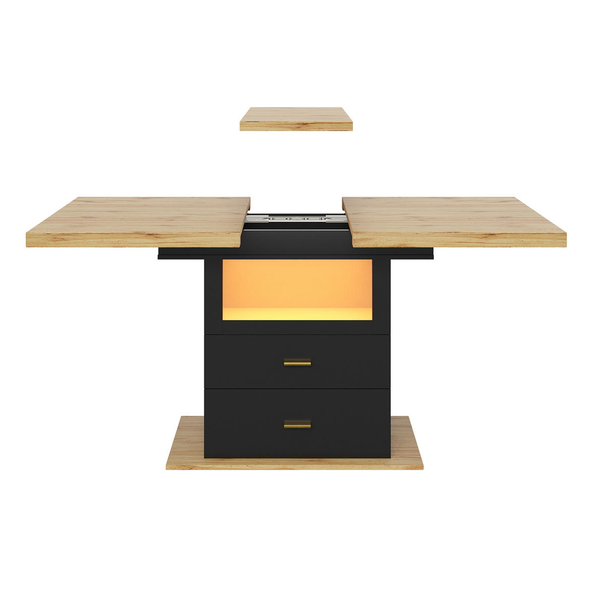JEDÁLENSKÝ stôl 110/140/80/75 cm dekor dreva MDF/kov čierny s LED osvetlením - prírodná farba, kompozitné drevo (140/80/75cm) - BEAOK