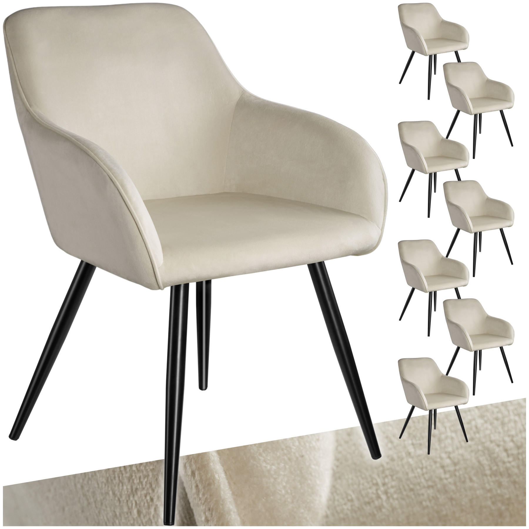 ESSZIMMERSTUHL 8er Set Marilyn 58 x 62 x 82 cm creme/schwarz - Creme/Schwarz, Textil (58/82/62cm) - tectake