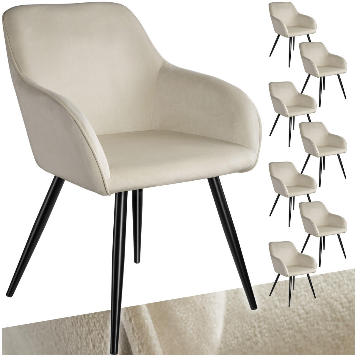 ESSZIMMERSTUHL 8er Set Marilyn 58 x 62 x 82 cm creme/schwarz - Creme/Schwarz, Textil (58/82/62cm) - tectake