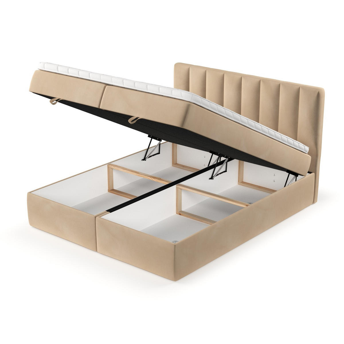 BOXBETT Lusso 160/200 cm Beige im Kronos Stoff - Beige/Schwarz, Holz/Holzwerkstoff (160/200cm) - AltaBeds