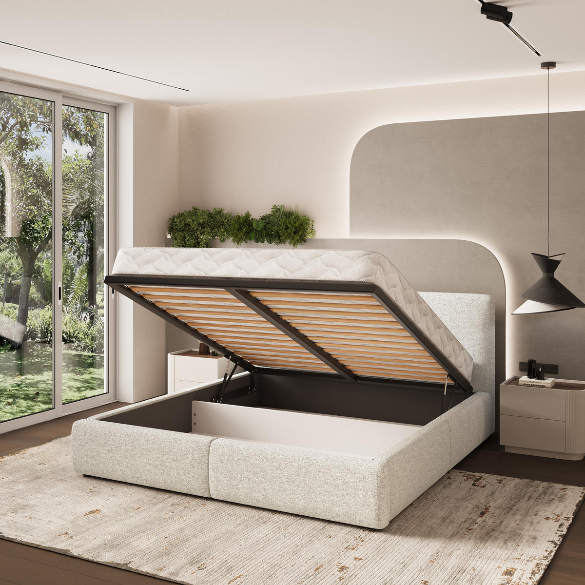 POLSTERBETT FELURO 180x200 cm mit Bettkästen - Creme - Creme, Holz (180/200cm) - MASSENO