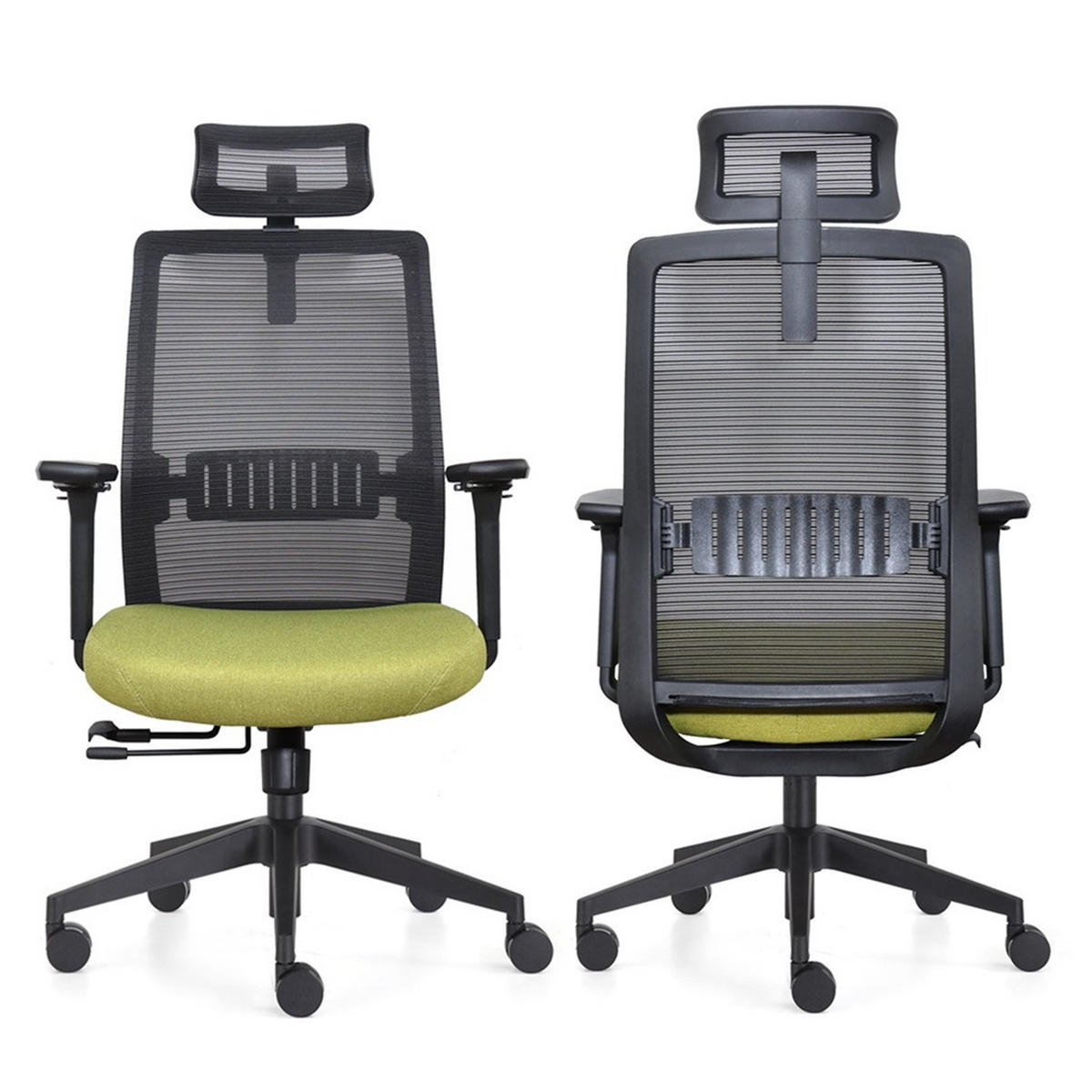 BÜROSTUHL Napoli Deluxe 4D - NEN-EN 1335 - Limettengrün - Limette/Schwarz, Textil (70/118/62cm) - Sedero