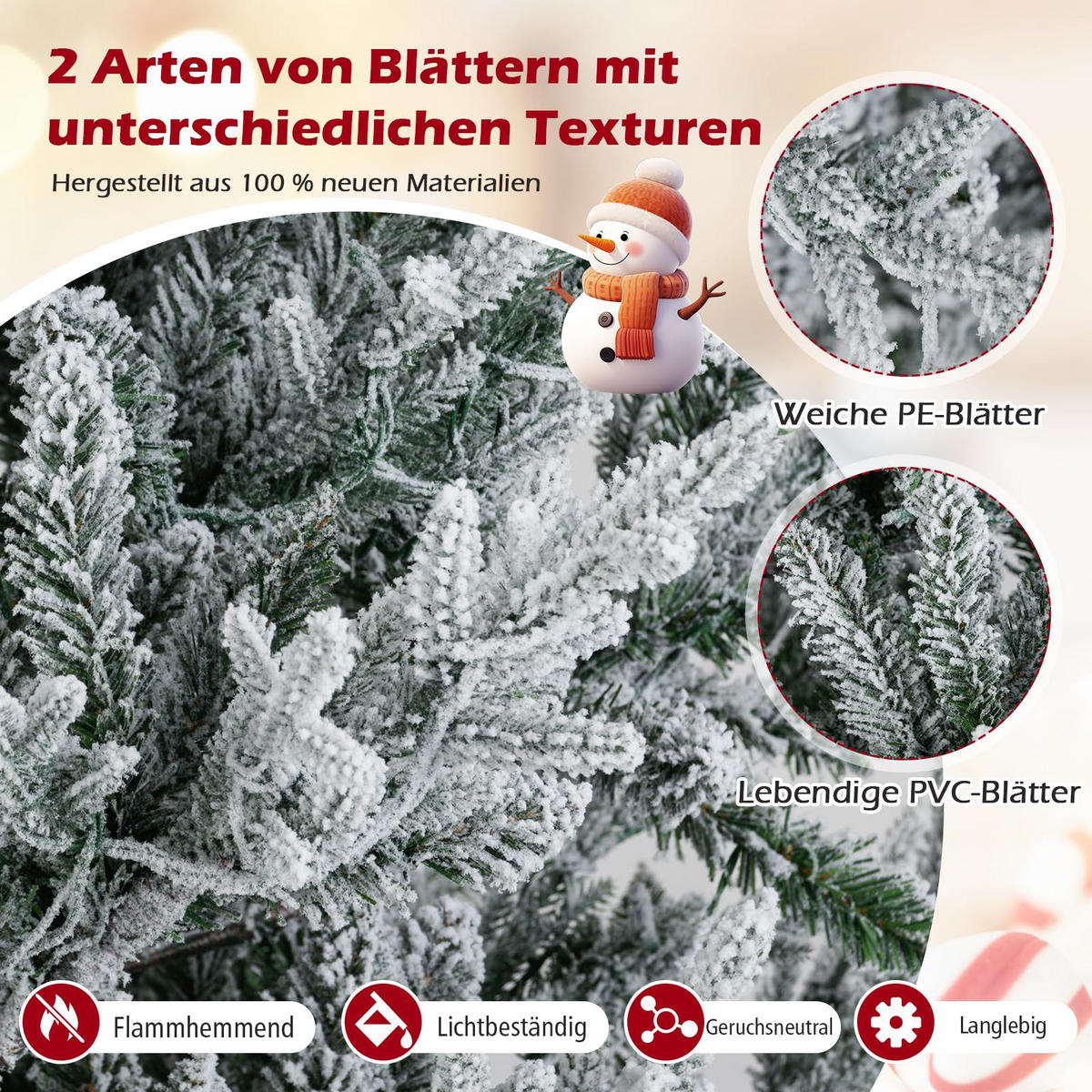 WEIHNACHTSBAUM mit 13 Modi Beleuchtung und Schnee 180 cm grün - Grün, Metall (180cm) - COSTWAY
