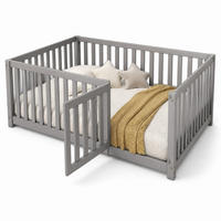 KINDERBETT 140/200 mit Massivholz,60 cm Zaun, Tür,offenem Reihen-Design und Montagewerkzeug in Grau - Grau, Holzwerkstoff (140/200cm) - EVRYAE