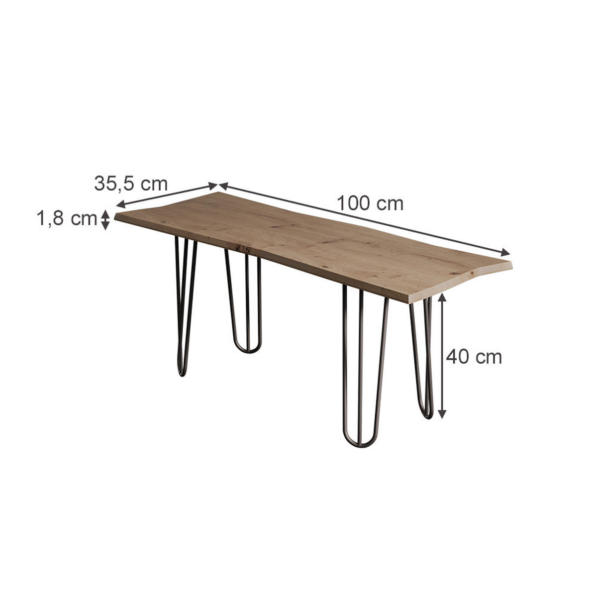 COUCHTISCH Yan Artisan 100 x 35.5 cm - Hellgrau, Holzwerkstoff (35.5/100/40cm) - Vicco