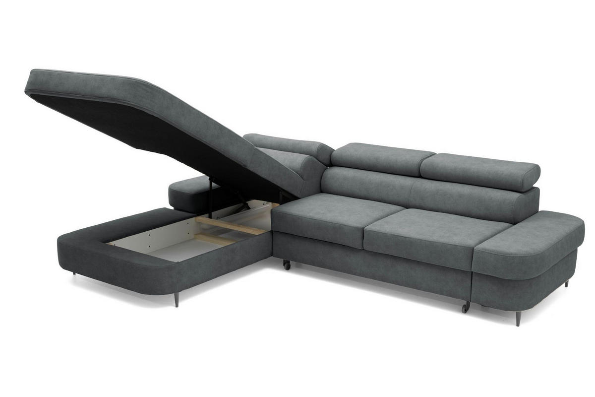 ECKSOFA JAZZ L Links mit Schlaffunktion 127x216 Velours Grau - Schwarz/Grau, Holz/Textil (285/237cm) - Muffo