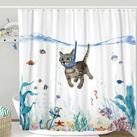 DUSCHVORHANG Blau Petrol Katze Meer Ozean wasserdicht fürs Badezimmer - Multicolor, Textil (180/180cm) - MCBOSON