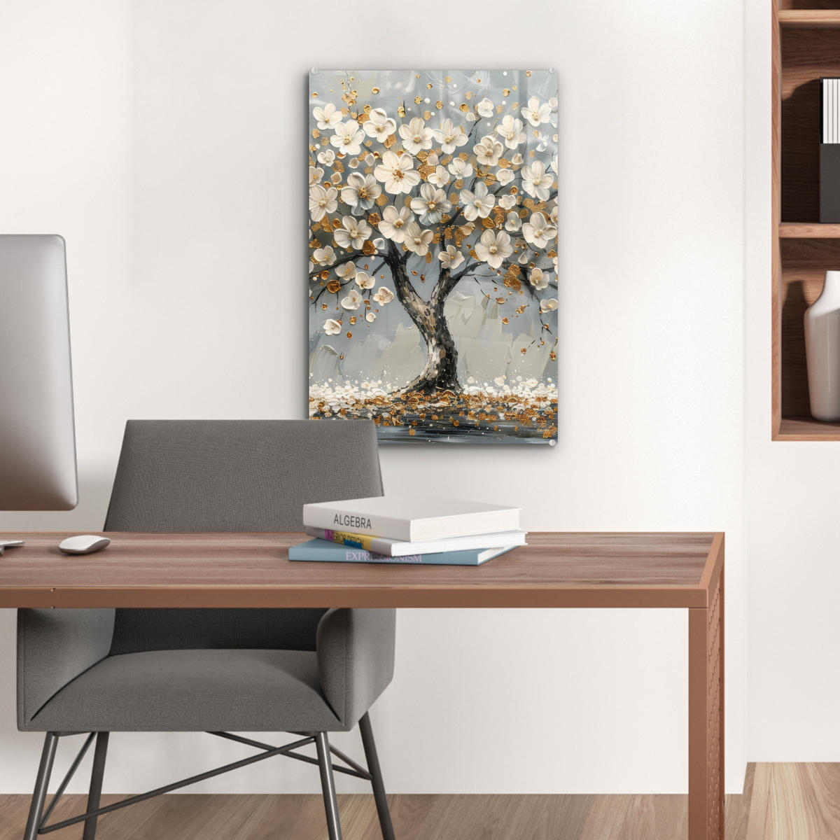 ACRYLGLASBILD Baum - Blumen - Weiß - Natur - Kunst 40x60 cm - Weiß, Glas (40/60cm) - MuchoWow