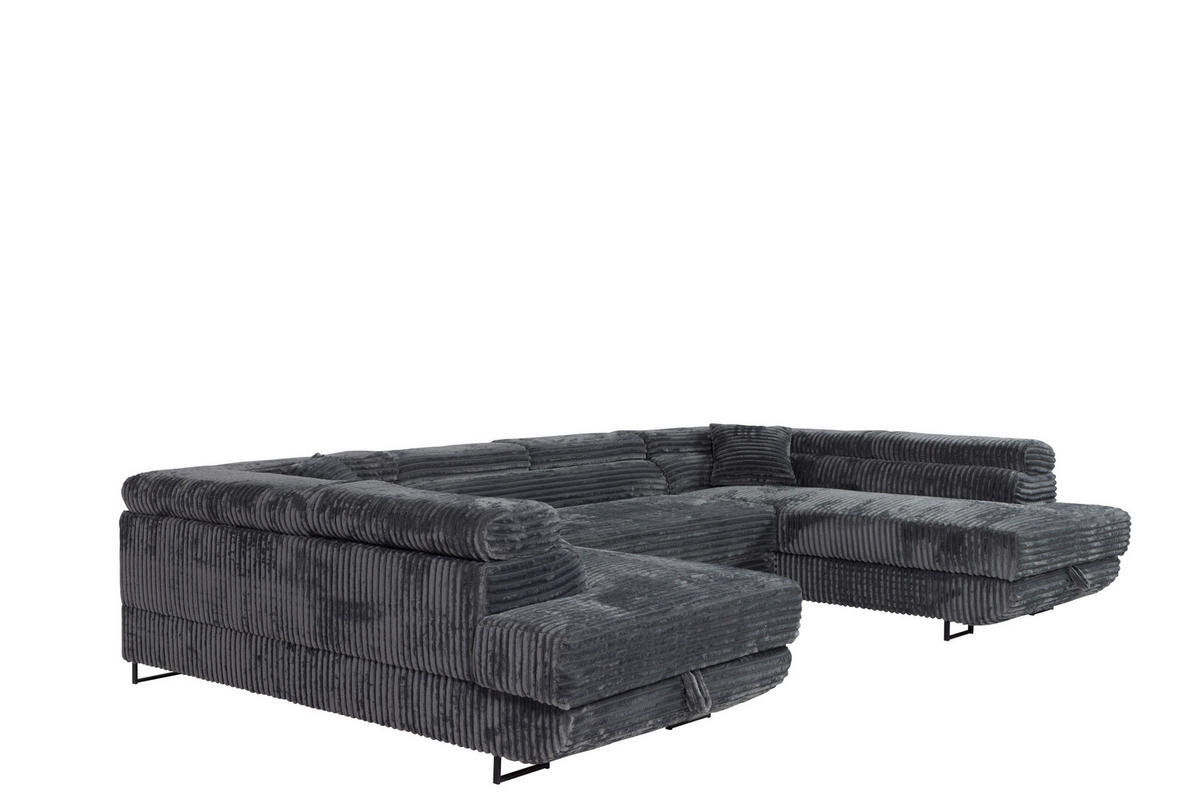 WOHNLANDSCHAFT SERENA U mit Stauraum, Grau - Grau, Textil (340/90/205cm) - KS Home Concept