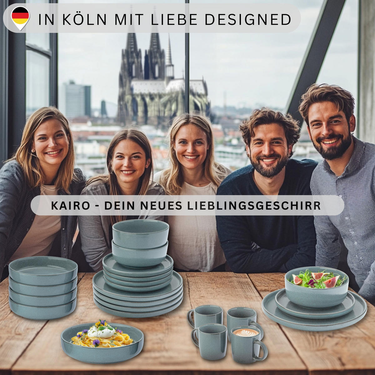 KAFFEEBECHER KAIRO OCEAN - 6 teilig aus Steingut - Blau, Stein (0.4L) - Sänger