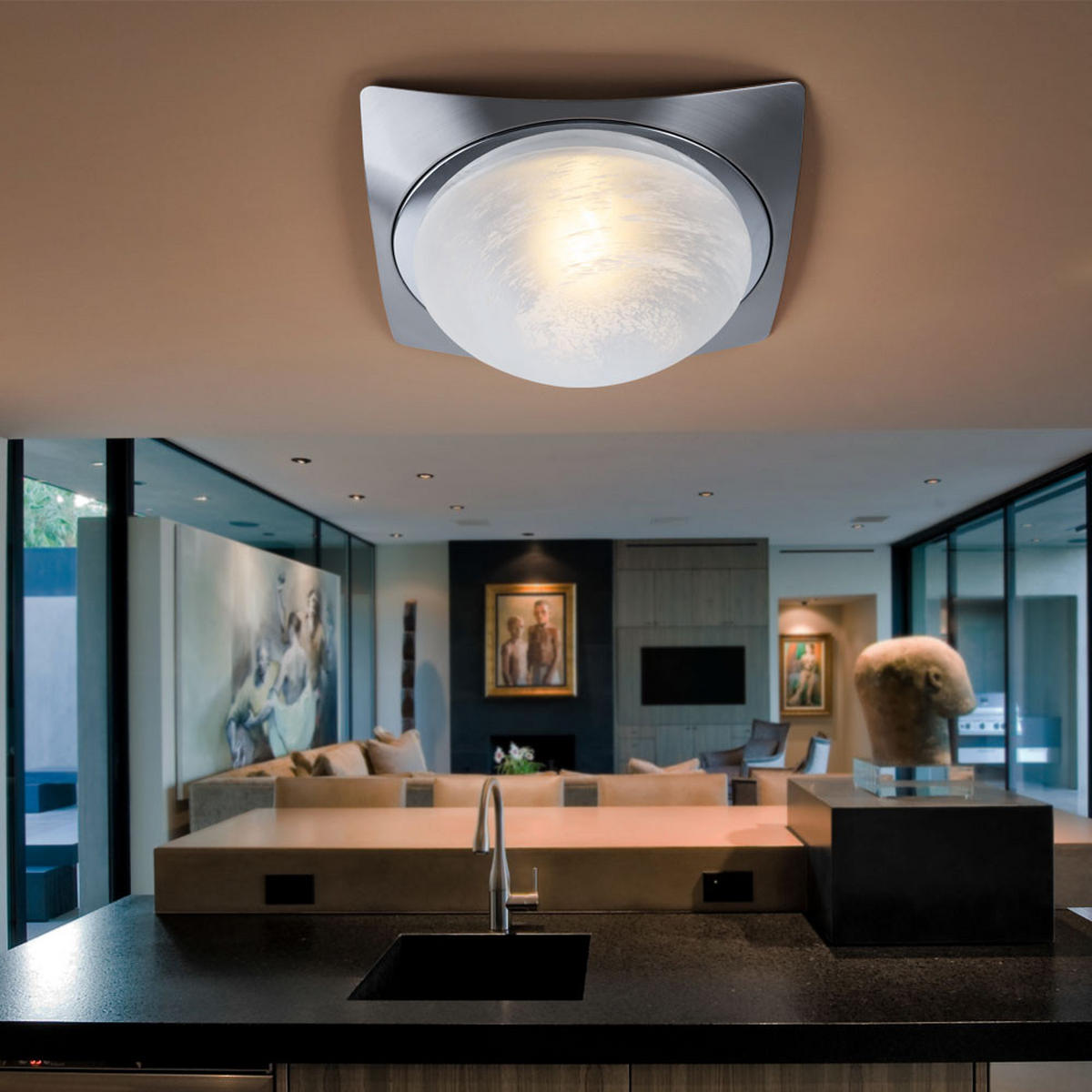 DECKENLEUCHTE Alabaster Schwarz gebürstet - Schwarz, Metall (26/26/26cm) - Esto