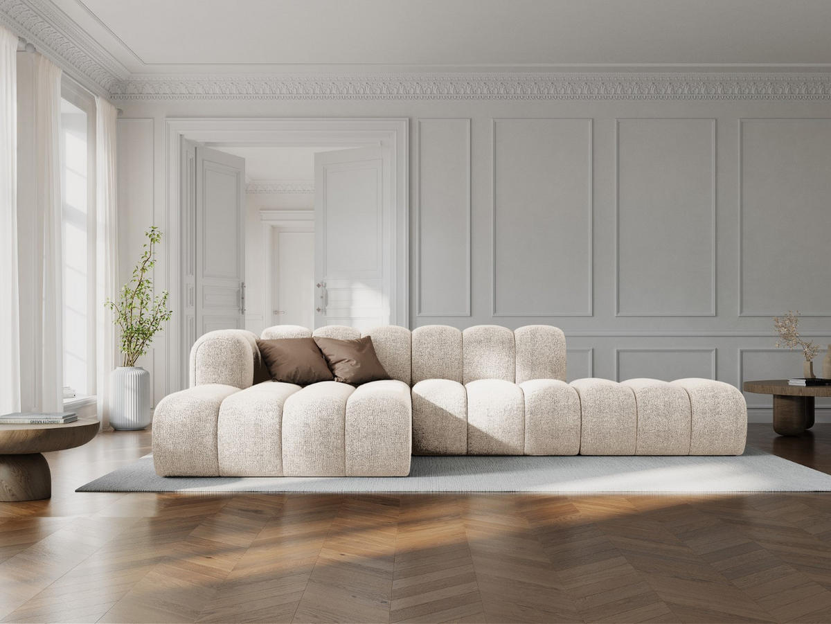 ECKSOFA modular links Lupine aus Chenille-Stoff leichtes beige 5 Sitzplätze - Creme, Textil (177/299cm) - Micadoni