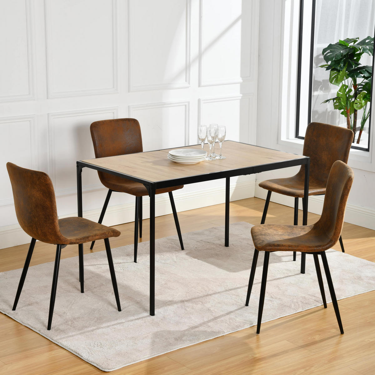 ESSZIMMERSTUHL 4er-Set in Braun Wildleder-Optik Vintage-Design - Schwarz/Braun, Holzwerkstoff/Textil (44/87/54cm) - Urban Meuble